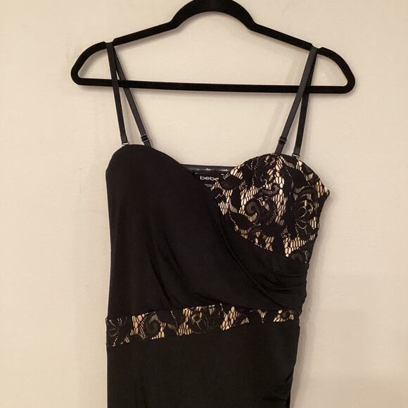 Bebe Black Cocktail Dress With Gold and Lace in Size 8 NWOT - Picture 1 of 5